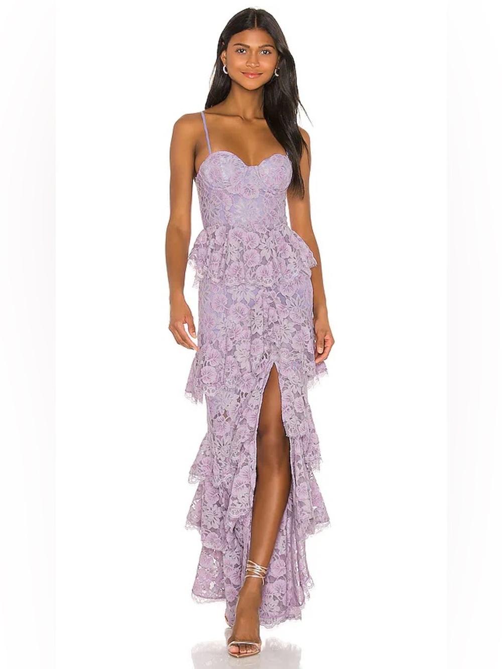Majorelle Zelda Fitz Tiered Lace Dress Gown in Soft Purple S